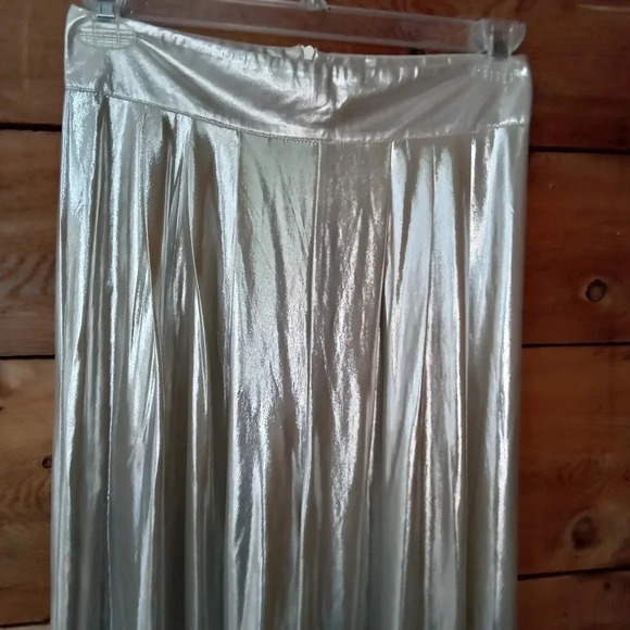 Love And Lemonade Pants Womens L Shiny Silver Super Wide Leg/Long Holiday - Picture 2 of 8